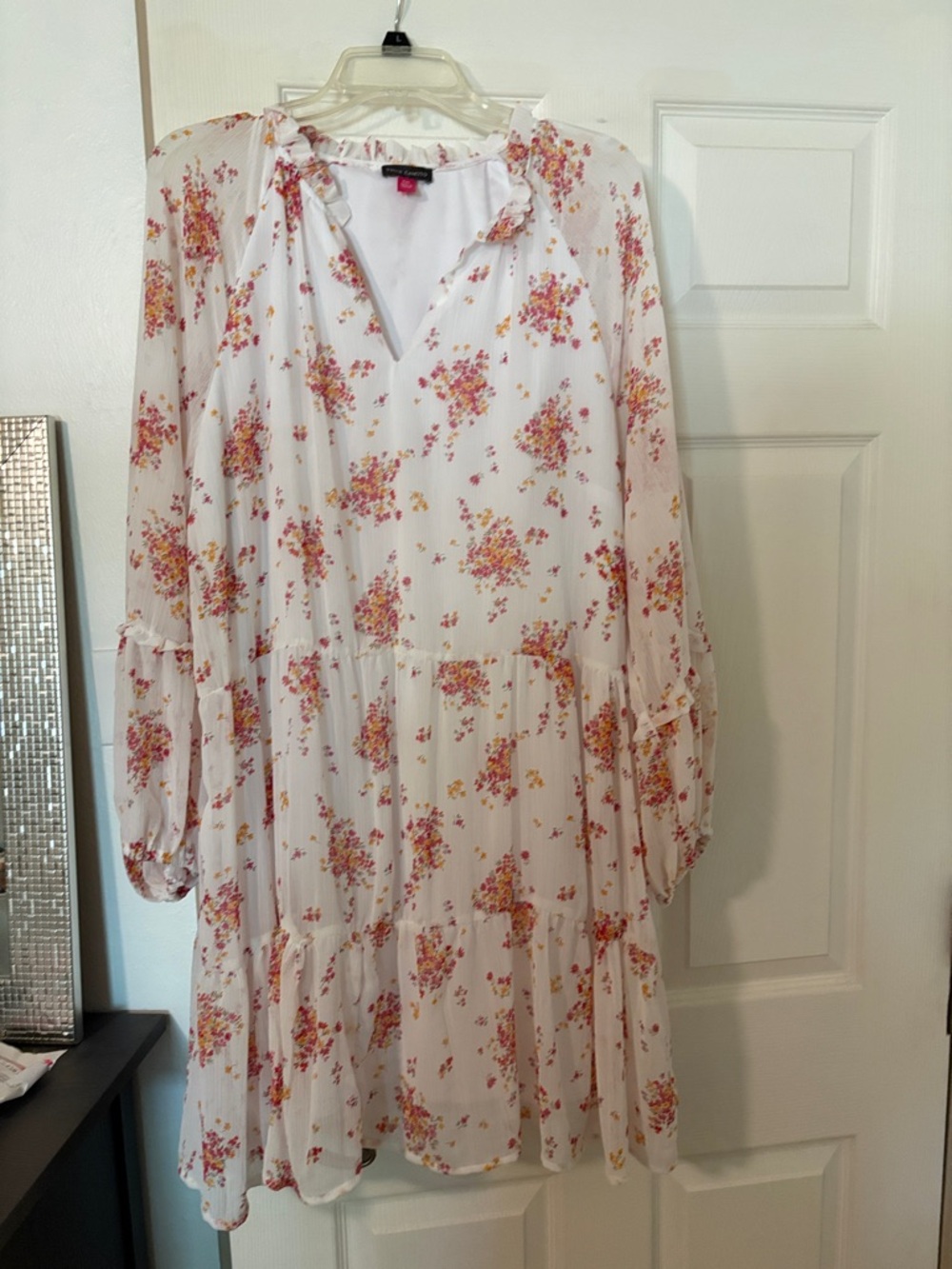 Vince Camuto White Floral Blouse with Pink and Yellow Accents